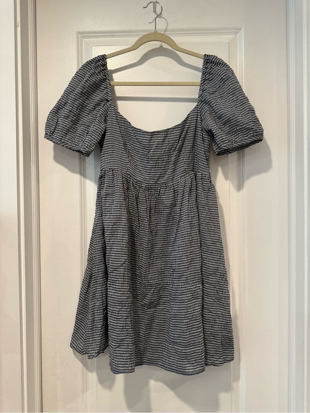 Ciao Lucia Black & White Gingham Puff-Sleeve Mini Dress